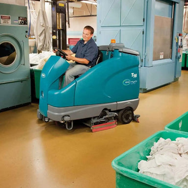 Tennant T16 Battery Ride-On Floor Scrubber Action