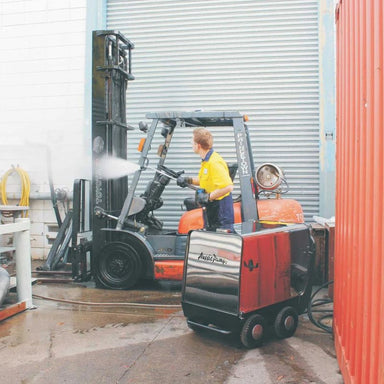 Aussie Pumps Admiral Electric Hot Water Pressure Washer Being Used on Forklift