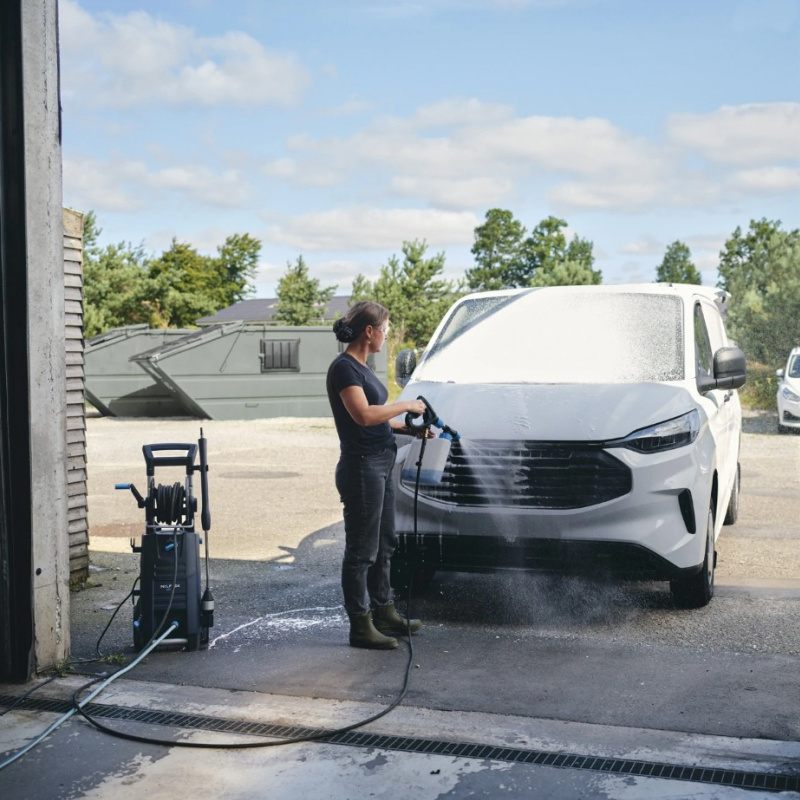 Nilfisk MC 2C 120520 XT AU Compact Cold Water Electric Pressure Water Being Used on Car