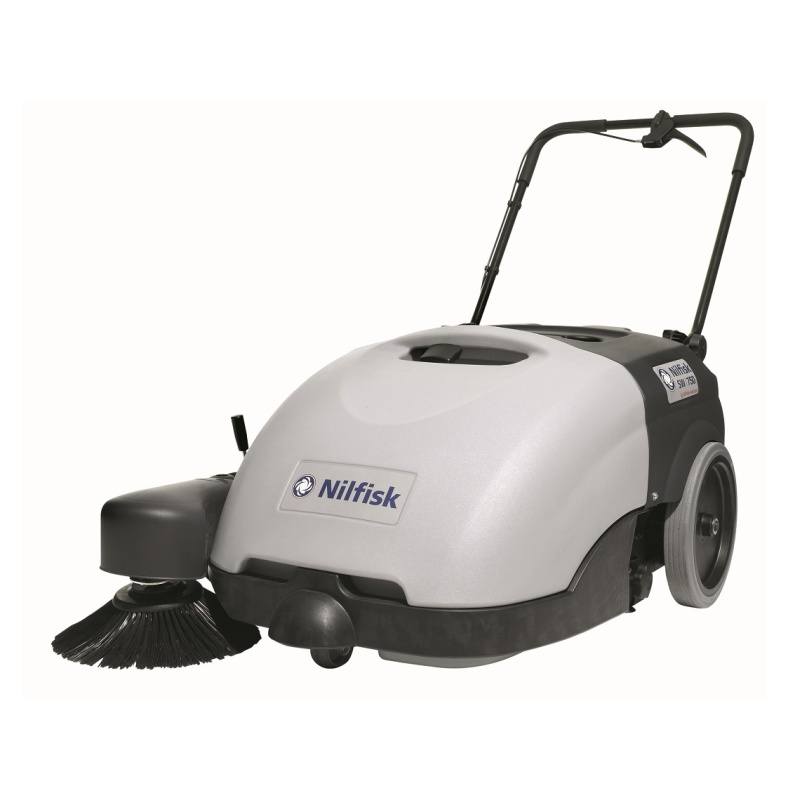 Nilfisk SW750 Mid Sized Walk Behind Sweeper Angle View