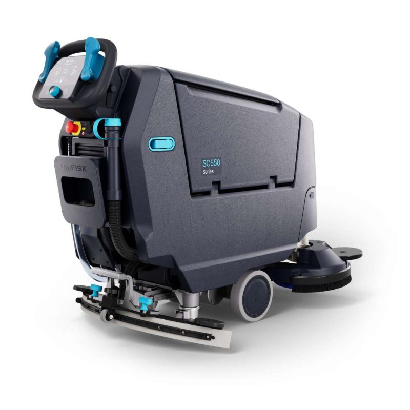 Nilfisk SC550 Mid Sized Walk Behind Scrubber Dryer Back Angle View