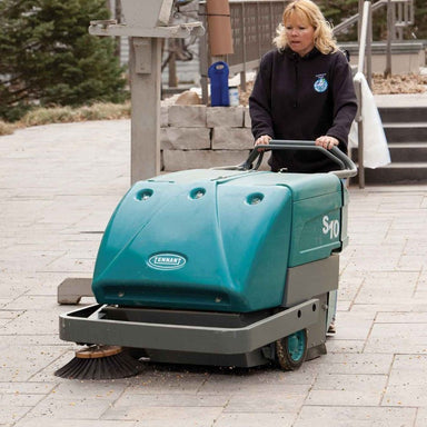 Tennant S10 Walk Behind Battery Sweeper Action