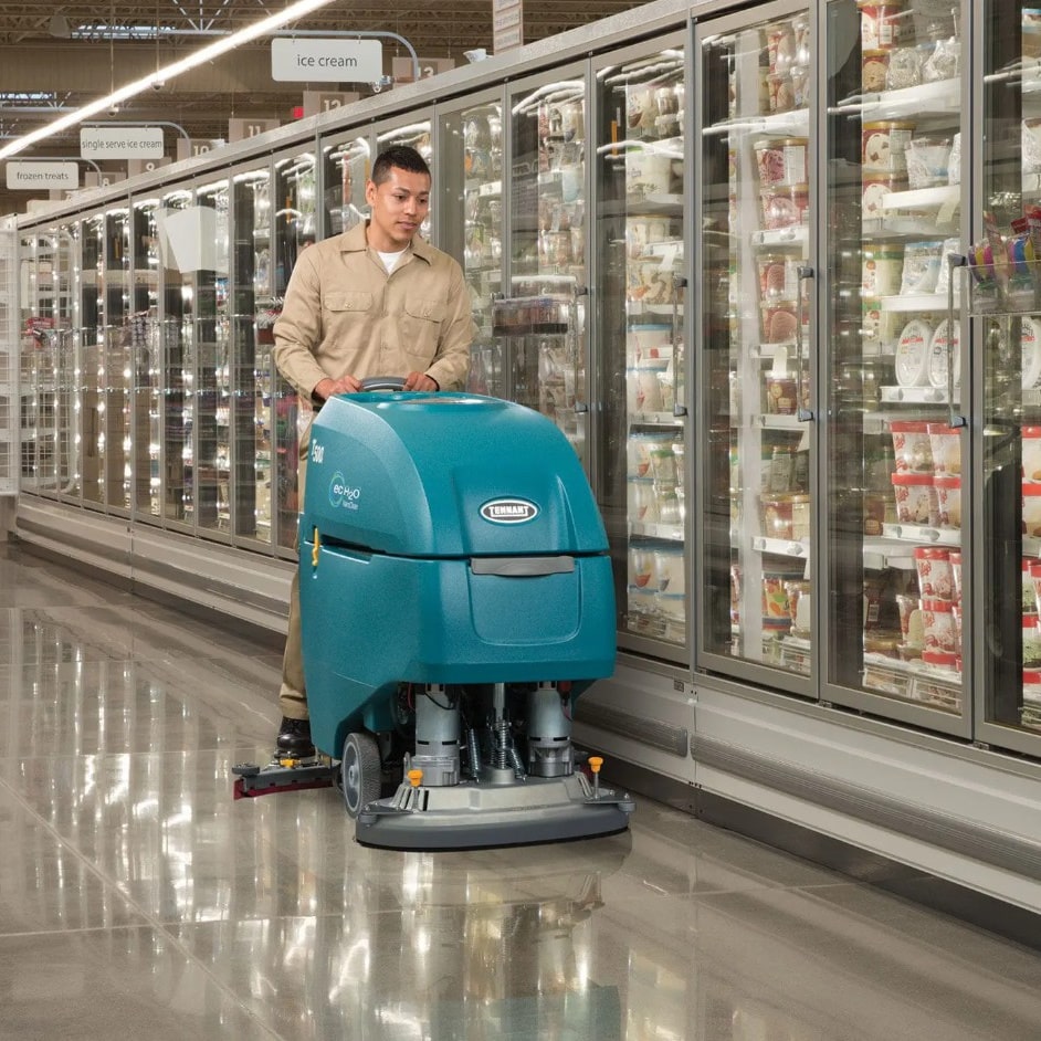 Tennant T500 Walk Behind Floor Scrubber Action