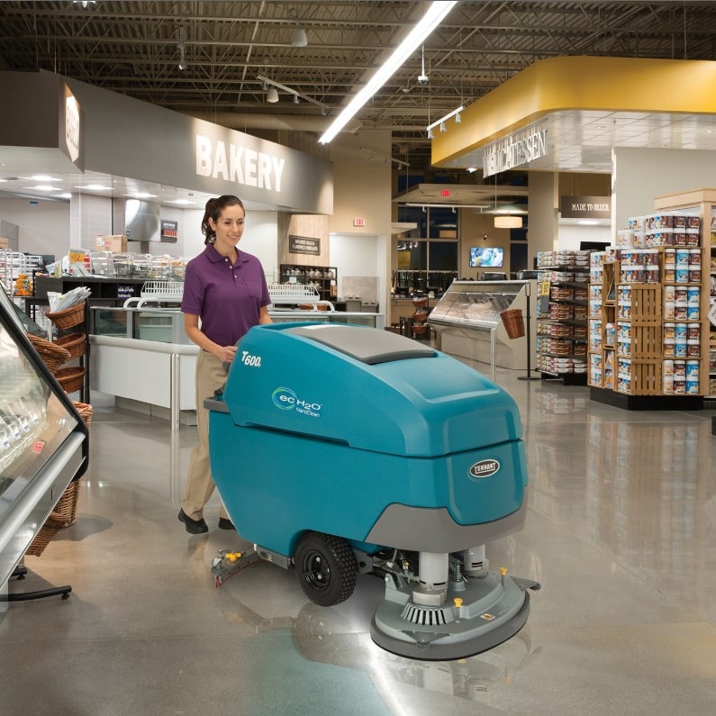 Tennant T600E Walk Behind Floor Scrubber Action