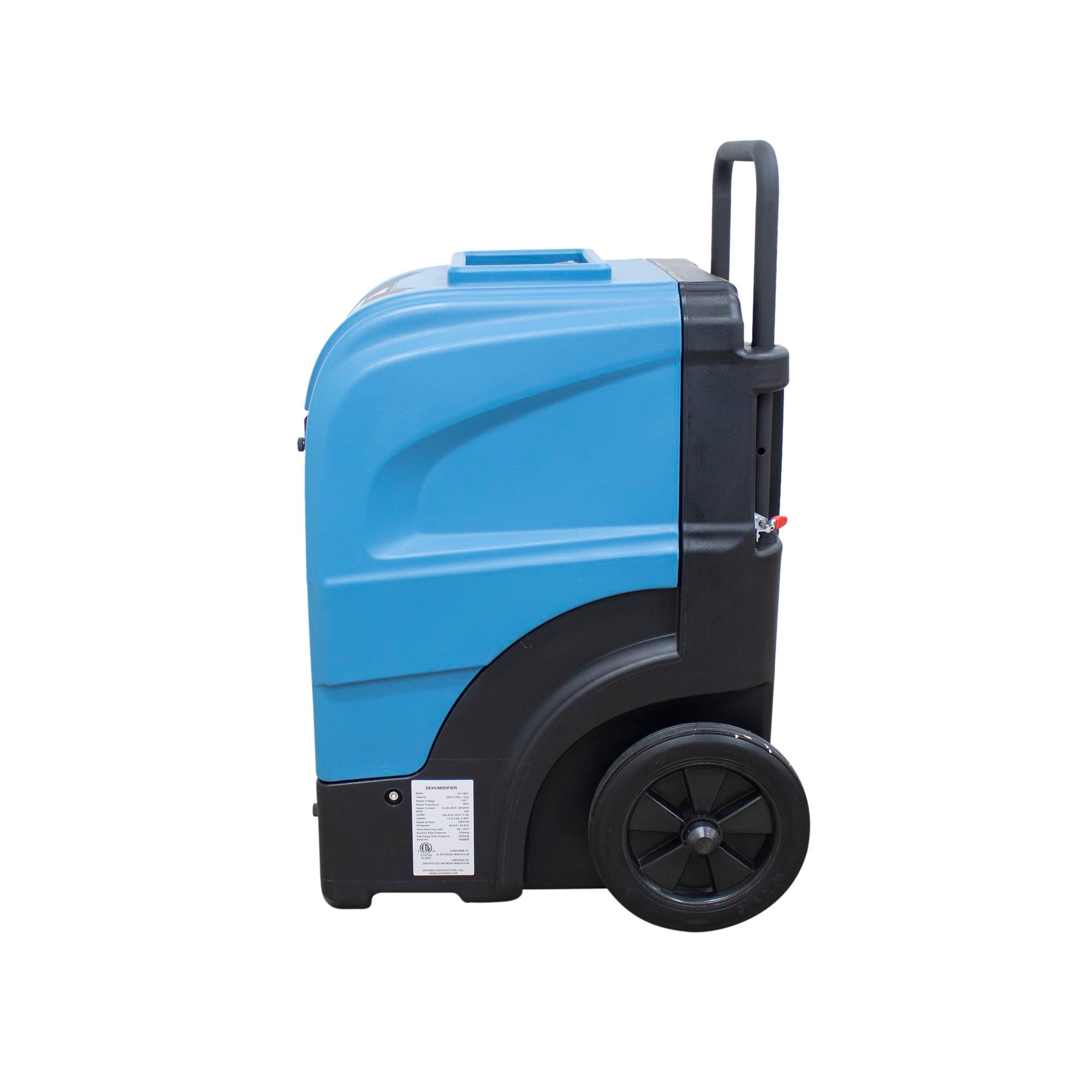 XPOWER 165L Commercial LGR Dehumidifier with Wheels and Mobility Handle Right